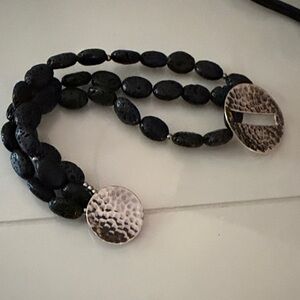 Silpada lava Multi-Strand Black Bead BraceletSterling Hammered Silver Discs.